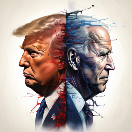 Abstract illustration of Joe Biden and Donald Trumpの素材