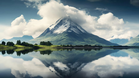 The mountain is reflected in the waterの素材