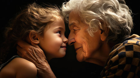 A grandparent with a grandchildの素材