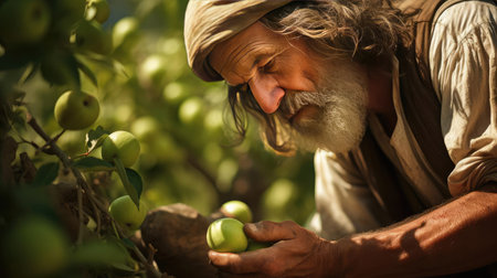 Elderly farmer harvesting cropsの素材