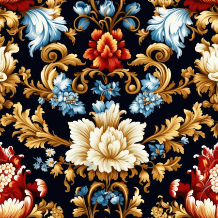 Painted flowers on a black backgroundの素材