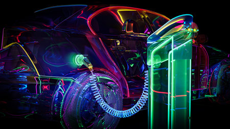 Glass Glowing Electric Car Charging