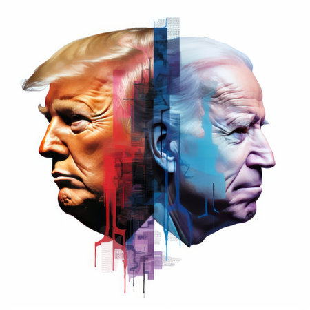 Abstract illustration of Joe Biden and Donald Trumpの素材