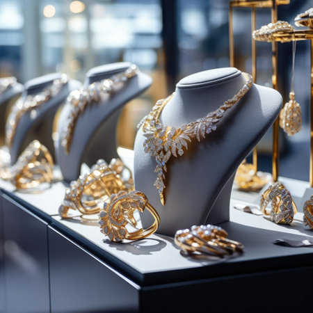 Beautiful jewelry on displayの素材