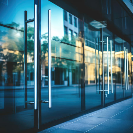 Glass doors of office buildingの素材