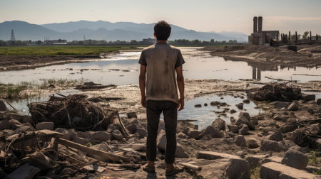 Man with sadness looking into the distanceの素材