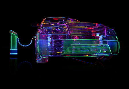 Glass Glowing Electric Car Chargingの写真素材