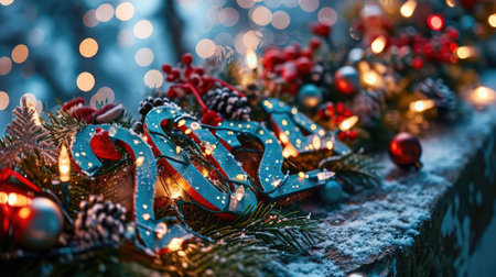 2024 text covered with Christmas toysの素材
