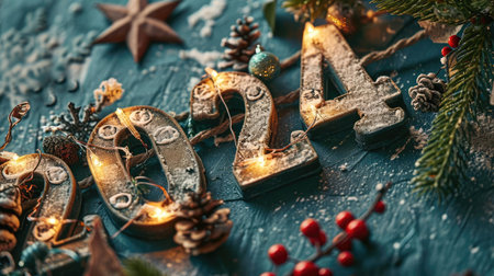2024 text covered with Christmas toysの素材
