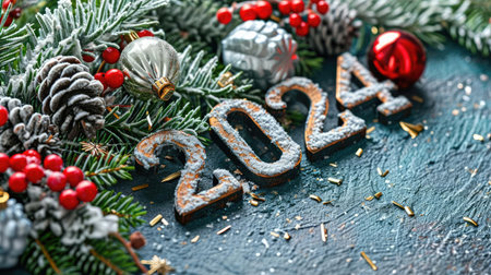 2024 text covered with Christmas toysの素材