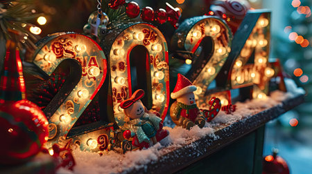 2024 text covered with Christmas toysの素材