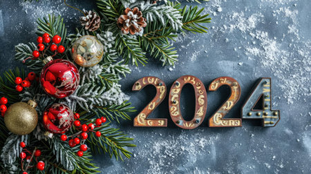 2024 text covered with Christmas toysの素材
