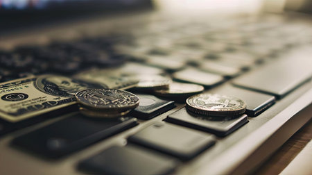 Computer on the Table and Moneyの素材