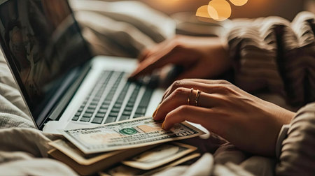 Computer on the Table and Moneyの素材