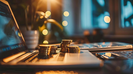 Computer on the Table and Moneyの素材