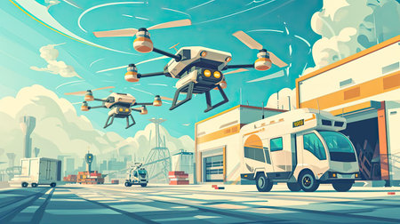 Unmanned aerial vehicle delivers goodsの素材