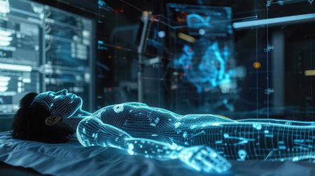 A man and a hologram of a manの素材