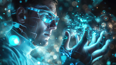 A man and a hologram of a manの素材
