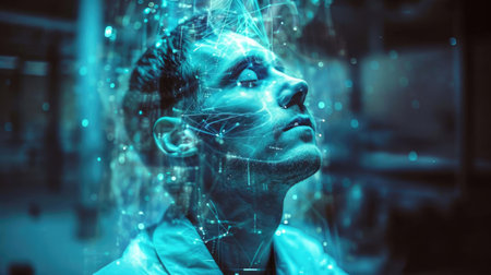 A man and a hologram of a manの素材