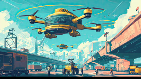 Unmanned aerial vehicle delivers goodsの素材