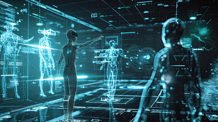 Man in virtual space. Luminous HUD Elementsの素材