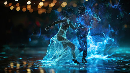 Dancing holograms of man and womanの素材