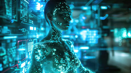 A man and a hologram of a manの素材