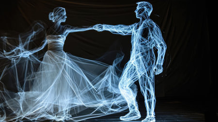 Dancing holograms of man and womanの素材