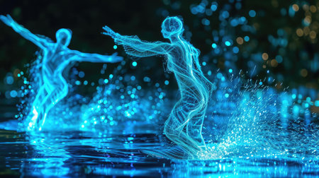 Dancing holograms of man and womanの素材