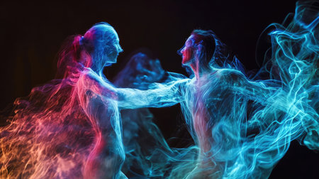 Dancing holograms of man and womanの素材