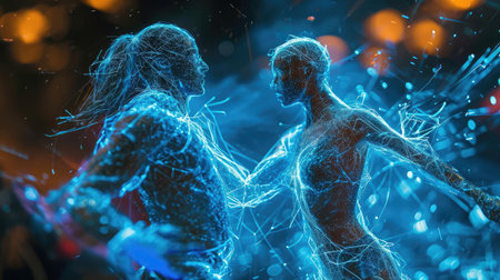 Dancing holograms of man and womanの素材