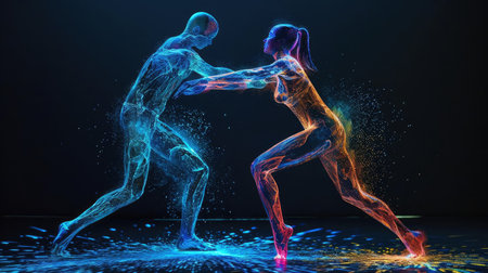 Dancing holograms of man and womanの素材