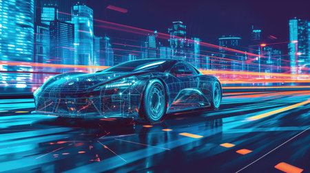 Bright glowing modern carの素材