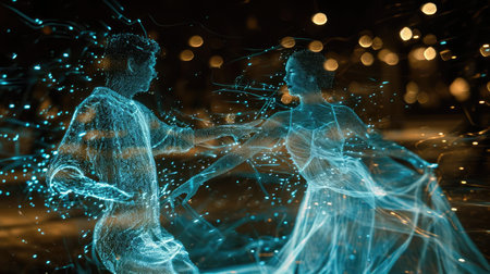 Dancing holograms of man and womanの素材