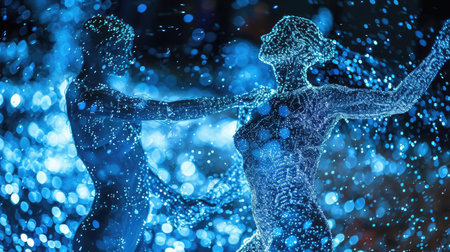 Dancing holograms of man and womanの素材