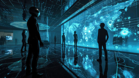 Man in virtual space. Luminous HUD Elementsの素材