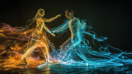 Dancing holograms of man and womanの素材