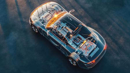 Top view. Electric Car with Visible Chassisの素材