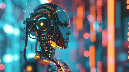 Illustration of artificial intelligence and humansの素材