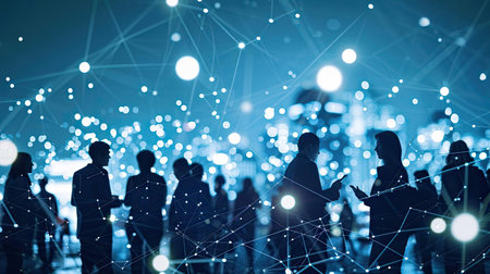 A group of people on the global Internetの素材