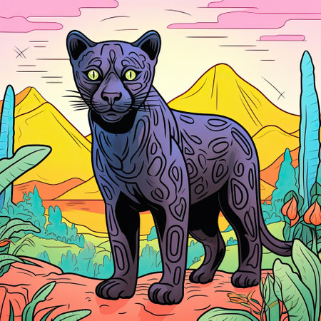 Childrens multicolored panther illustrationの素材