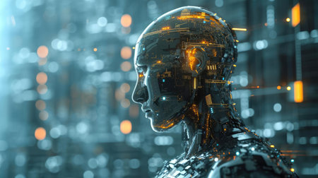 Illustration of artificial intelligence and humansの素材