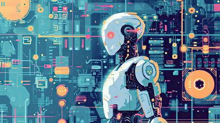 Illustration of artificial intelligence and humansの素材