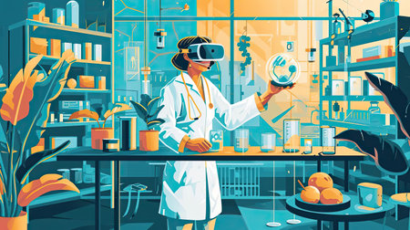Medic in virtual glasses in medical laboratoryの素材