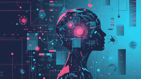 Illustration of artificial intelligence and humansの素材
