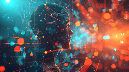 Illustration of artificial intelligence and humansの素材