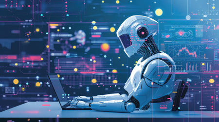 Illustration of artificial intelligence and humansの素材