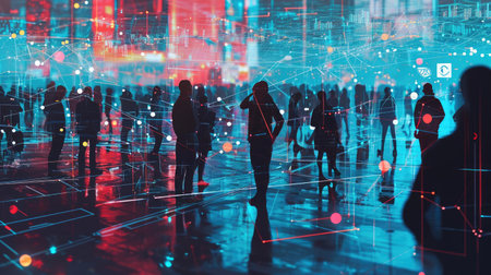 A group of people on the global Internetの素材
