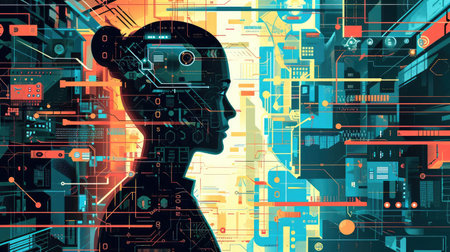 Illustration of artificial intelligence and humansの素材