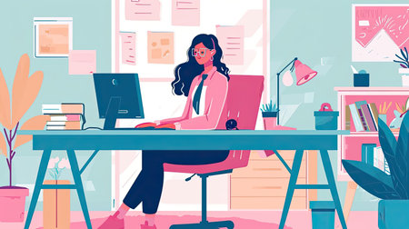 Illustration of a geek at workの素材
